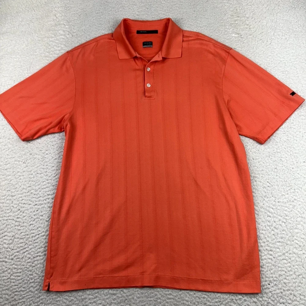 Nike Tiger Woods Collection Polo Men's Large Orange Performance Golf‎ Shirt